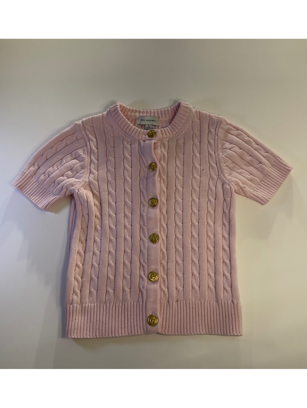 Free Assembly Girls' Pink Cable Knit Short Sleeve Cardigan,